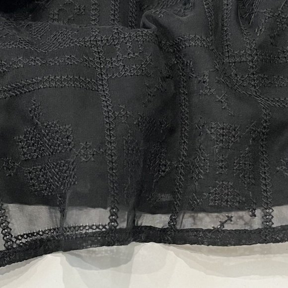 New After Market Black Short Crop Top Embroidered Peasant Women Petite Small/Med - Picture 12 of 15
